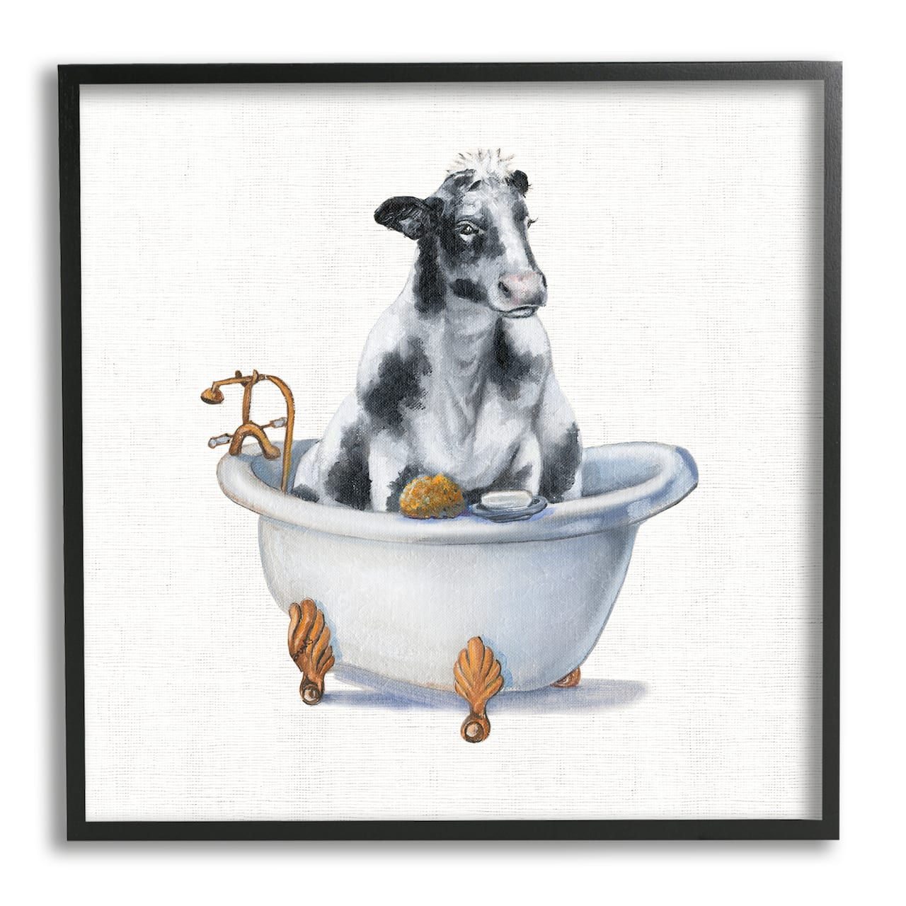 Stupell Industries Dairy Cow in Bathtub Country Farm Animal Framed Wall Art